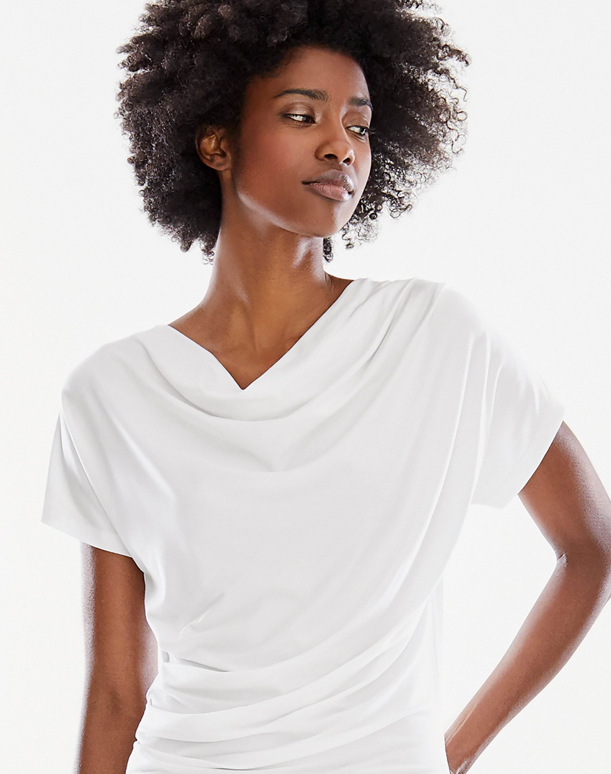 White Soft Jersey Cowl Neck Top Pure Collection