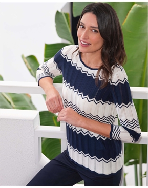 Navy/Ivory | Ecovero Viscose Zig Zag Sweater | Pure Collection