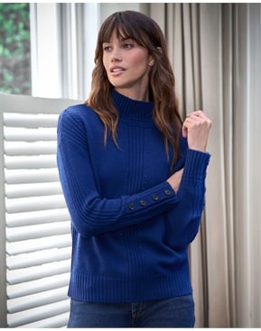 Cashmere Blend Button Sleeve Sweater