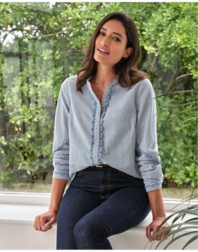 Blue & White Stripe Pearl Shirt main image 0