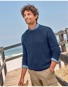 Navy | Moss Stitch Essential Crew Neck Sweater | Pure Collection
