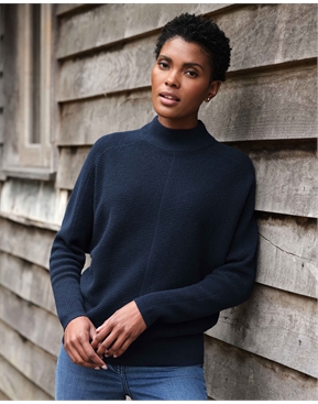 French Navy | Wool Cashmere Dolman Turtle Neck Sweater | Pure