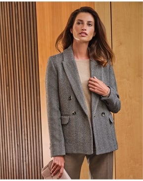 Herringbone | Wool Blend Herringbone Blazer | Pure Collection