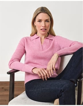 Heather Pink | Cashmere Blend Collar Sweater | Pure Collection