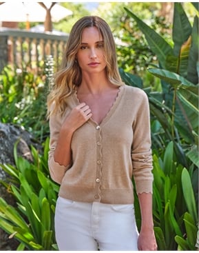 Cashmere Crop Scalloped Cardigan