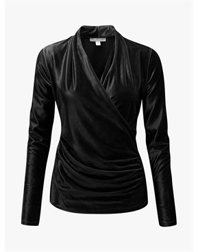 Black Velour | Soft Jersey Wrap Top | Pure Collection