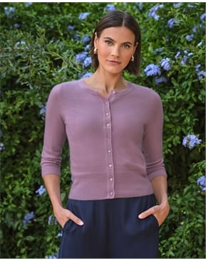 Bright Pink Marl | Lambswool Ladies Crew Neck Cardigan | Pure