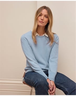 Frosted Blue | Cashmere Crew Neck Sweater | Pure Collection