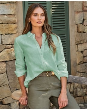 light mint green dress shirt John Henric - Mint Green Linen Shirt