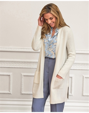 Soft White | Longline Cashmere Cardigan | Pure Collection
