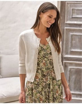Charcoal | Lambswool Ladies Crew Neck Cardigan | Pure Collection