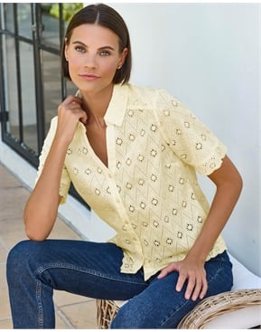 Ivory | Lace Trim Blouson Sleeve Blouse | Pure Collection