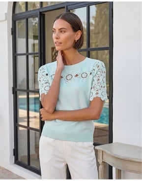 White | Lace Panel Tee | Pure Collection
