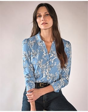 【完売品】【美品】MULTIWAY GATHER BLOUSE Mid Wash | Collarless Pleated Blouse | Pure Collection