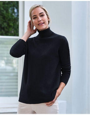 Black | Cashmere Boyfriend Polo Neck Sweater | Pure Collection