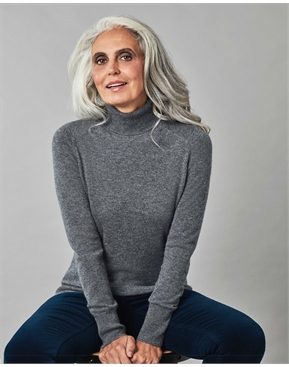 white cashmere polo neck jumper