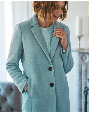 Soft Blue | Boucle Wool Blend Midi Coat | Pure Collection