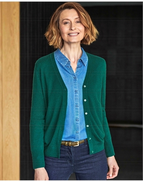 Forest Green | Cashmere V Neck Cardigan | Pure Collection