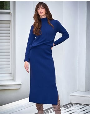 Ink | Cashmere Blend Knitted Ribbed Skirt | Pure Collection