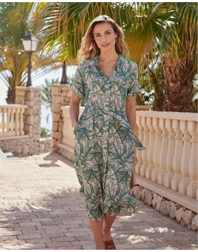 Foliage Print | Short Sleeve Shirt Dress | Pure Collection