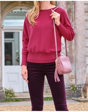 Raspberry | Dolman Slash Neck Sweater | Pure Collection Raspberry | Dolman Slash Neck Sweater | Pure Collection