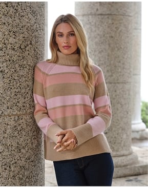 トップス ARGUE WOOL CASHMERE SWEAT-KNIT PULLOVER Pink Multi | Wool Cashmere Wide Stripe Sweater | Pure Collection