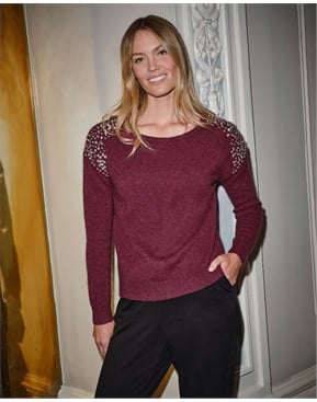 Crystal Embellished Shoulder Sweater