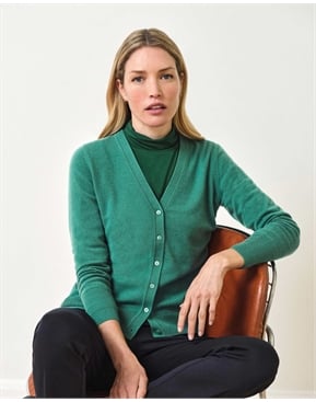 Sea Green | Cashmere V Neck Cardigan | Pure Collection