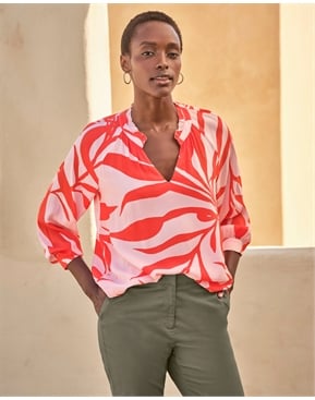 Black Leaf Ruffle Cropped Blouse Buttons