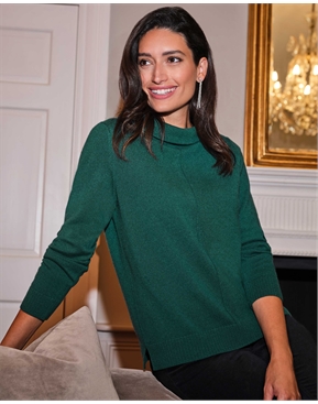 Forest Green | Cashmere Bardot Neck Jumper | Pure Collection