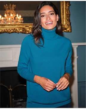 Peacock Blue | Cashmere Boyfriend Polo Neck Sweater | Pure Collection