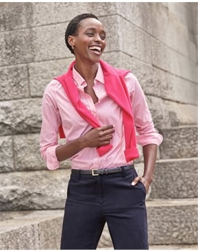 Grey Stripe Pink Panel Drawstring Shirt