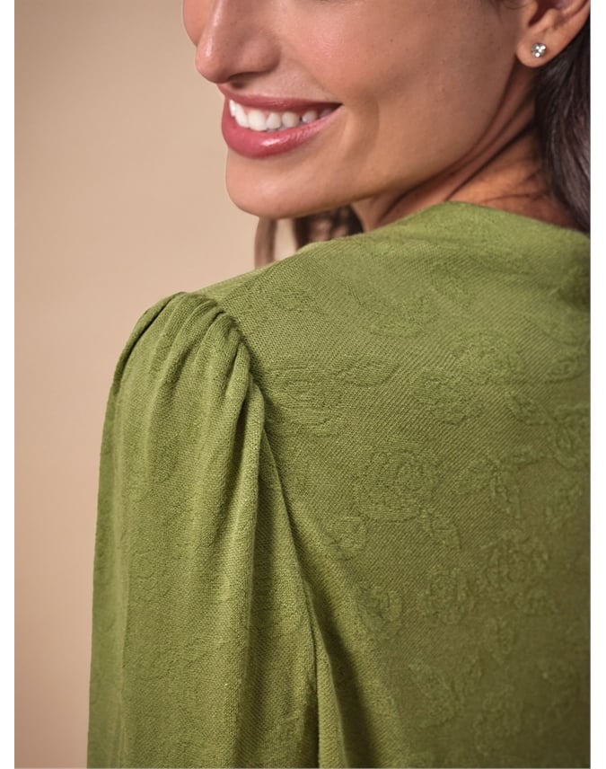 Rose Jacquard Drape Neck Jersey Top