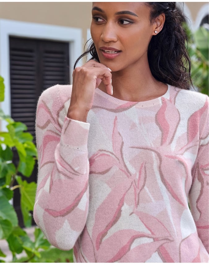 Cashmere Leaf Print Sweater