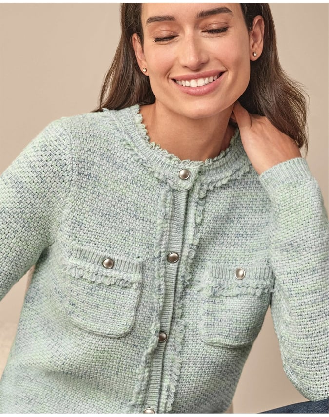 Wool Blend Tweedy Fringe Jacket