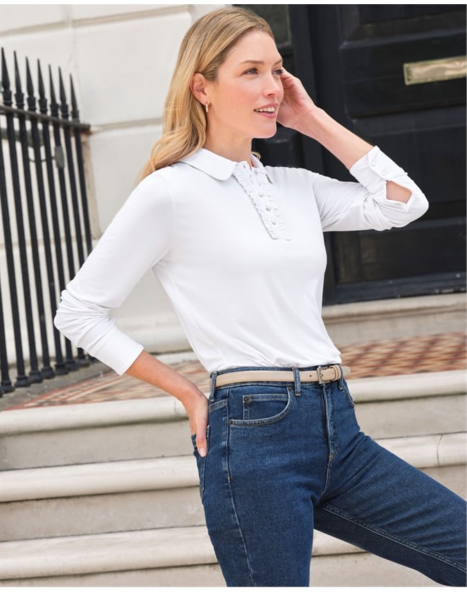 Frill Placket Jersey Top