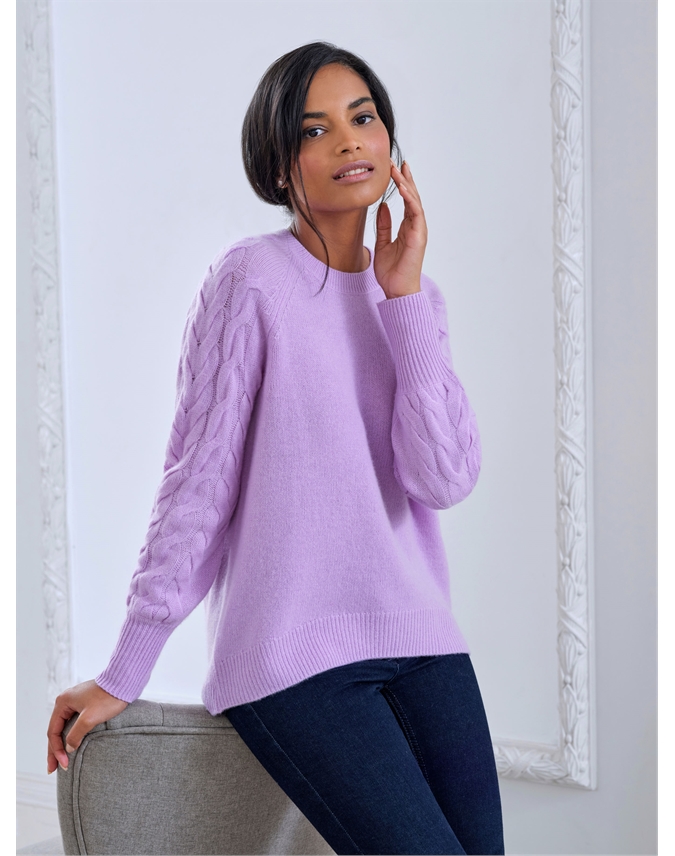 Cashmere Lofty Cable Sleeve Sweater