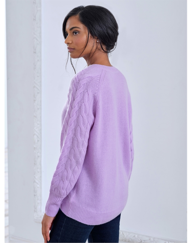 Cashmere Lofty Cable Sleeve Sweater