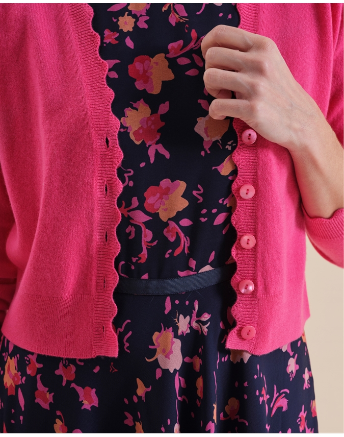 Cashmere Scalloped Crop Cardigan