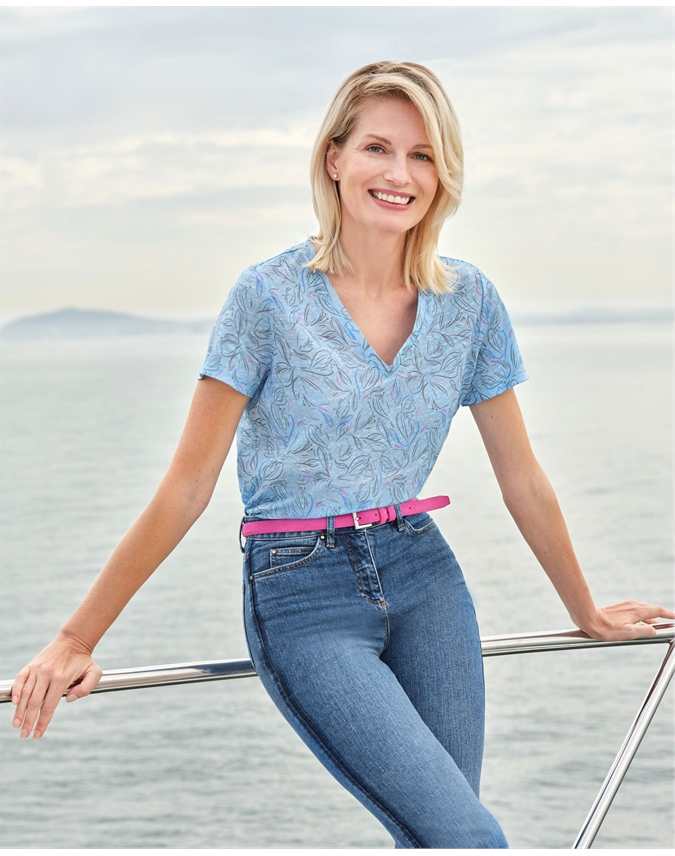 Linen Jersey V Neck T-Shirt