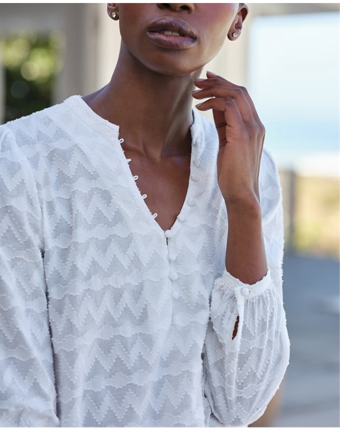 Jacquard Button Detail Top