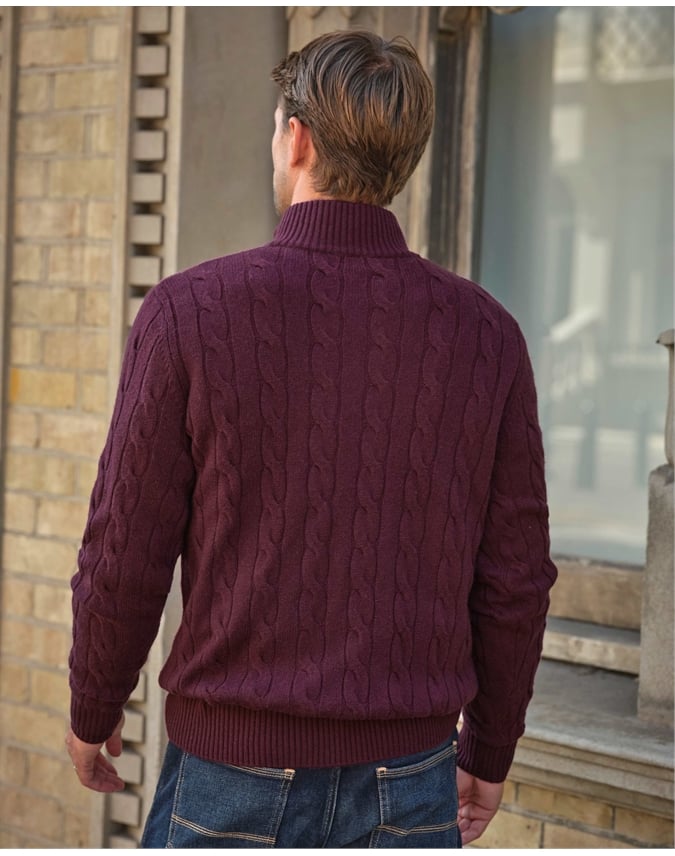 Mens Cashmere Blend Half Zip Cable Sweater