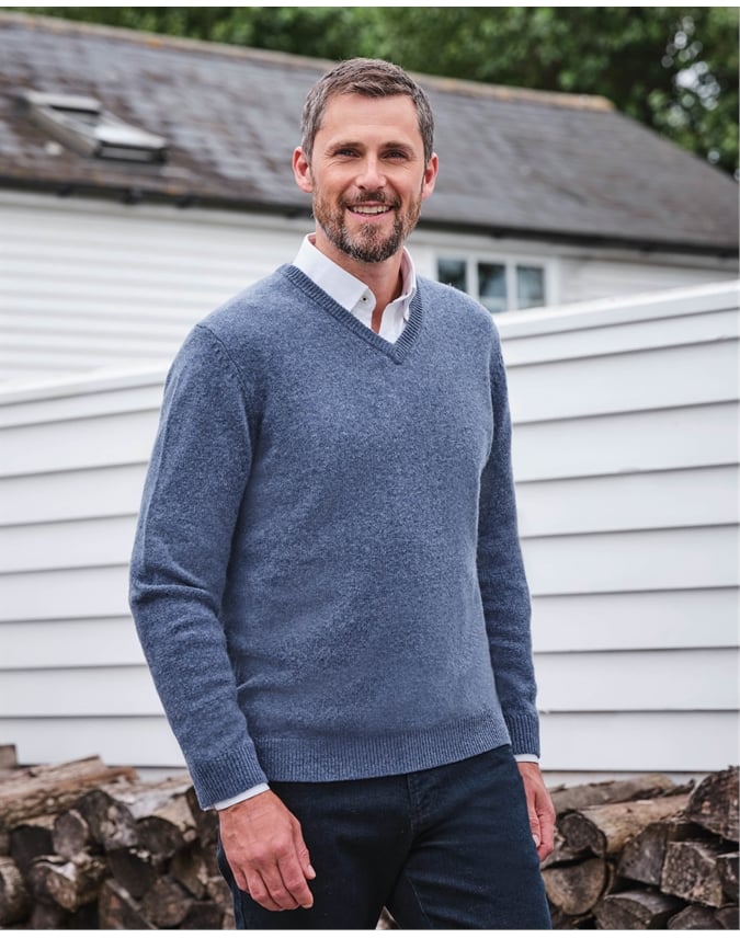 Mens Lambswool V Neck Sweater