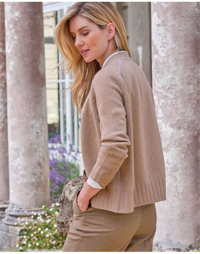 Cashmere Tipped V Neck Cardigan