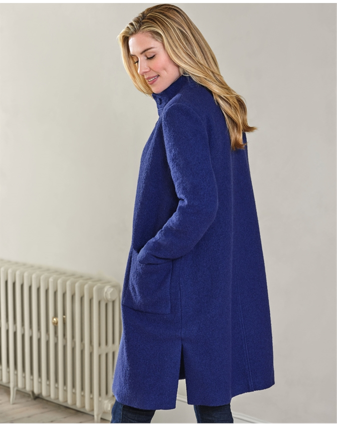Cobalt | Boucle Wool Funnel Neck Coat | Pure Collection