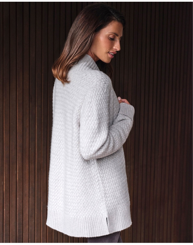 Ice Grey | Cashmere Lux Cable Edge To Edge Cardigan | Pure Collection