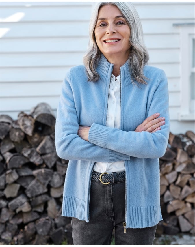 Lambswool Zip Thru Cardigan