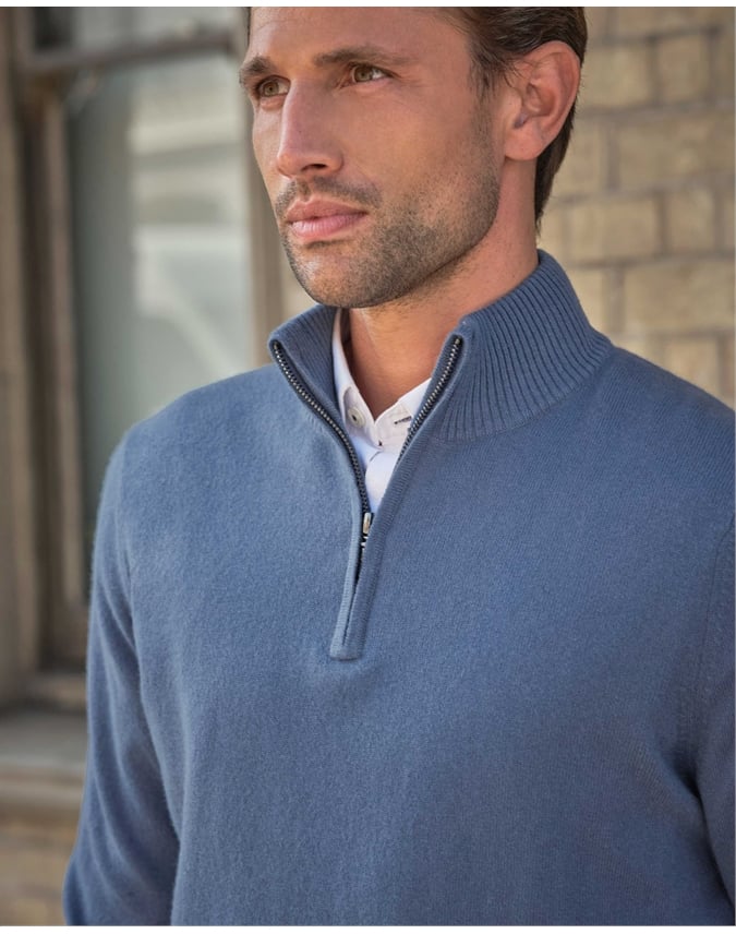 Mens Cashmere Zip Neck Sweater