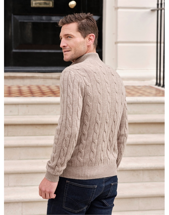 Mens Wool Half Zip Cable Sweater