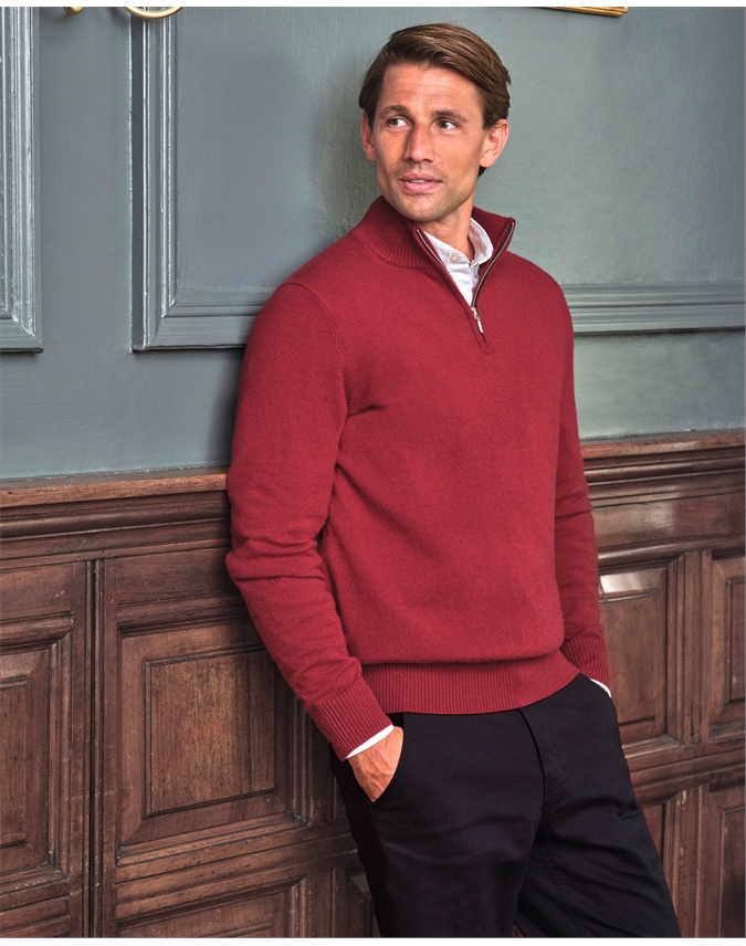 Men's Cashmere Zip Sweater - 1/4 Zip Pullover For Autumn & Winter Comfort